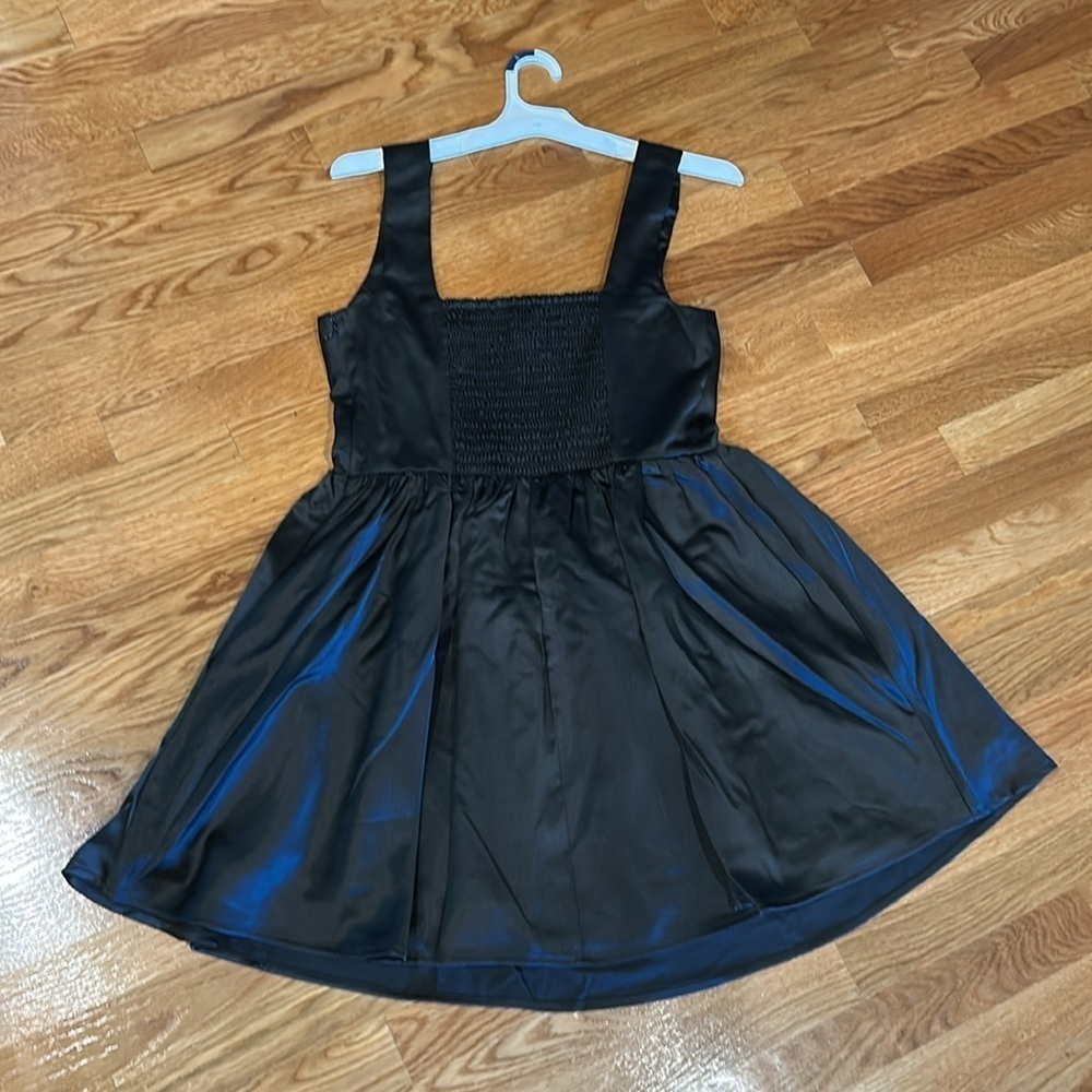 Wild Fable Black Fit & Flare Landscape satin Mini Dress large women’s new w tag - Picture 9 of 11